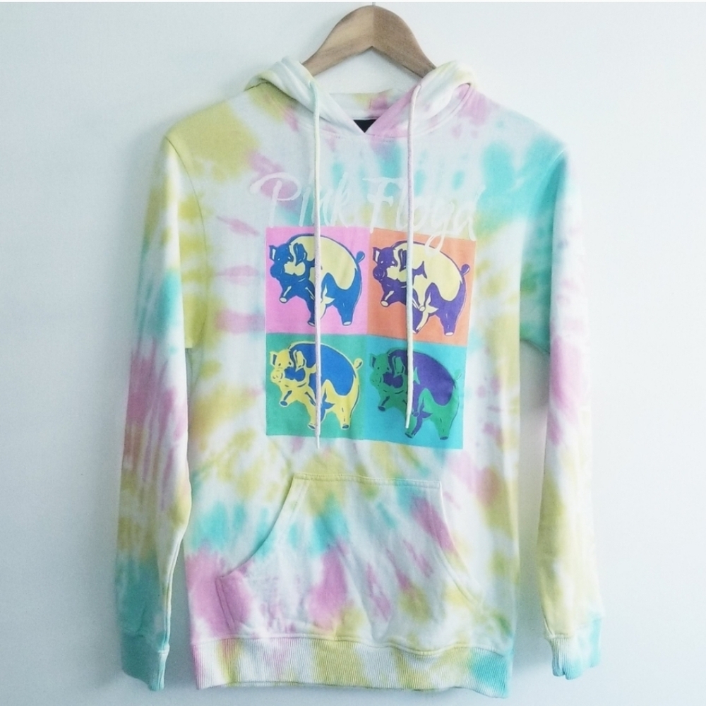 Pink Floyd Pigs Animals Album Graphic Print Pastel Tie-Dye Fleece Lined Hoodie